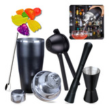 Kit Coqueteleira Premium Black Inox Bar Drinks Caipirinha 