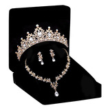 Kit Cora Tiara Colar E Brincos Dourado Noiva Festa Debutante