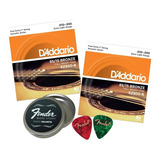 Kit Cordas Daddario 010 Violão Aço + Palheta Brinde Fender