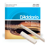 Kit Cordas Violão Aço Daddario 011 + Rastilho E Pestana Osso