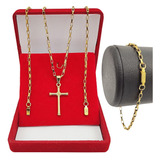 Kit Corrente Masculina + Pulseira + Pingente Banho Ouro 18k