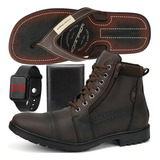Kit Coturno Casual Masculino + Chinelo, Relógio, E Carteira