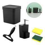 Kit Cozinha 3 Peças Lixeira 4,7 Litros Dispenser Rodinho P