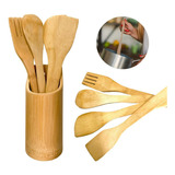 Kit Cozinha 5 Peças Bambu Utensílios