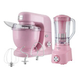 Kit Cozinha Batedeira Planetária E Liquidificador Rosa 127v