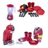 Kit Cozinha Brinquedo Cafeteira Vermelho Air Fryer Louça 27p