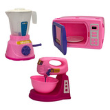 Kit Cozinha De Brinquedo Liquidificador Batedeira Microondas