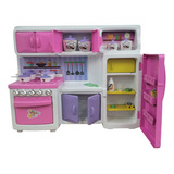 Kit Cozinha Fogão Geladeira Infantil Brinquedo Completa Rosa
