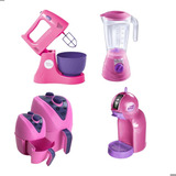 Kit Cozinha Infantil Completa Comida Cafeteira Air Fryer Cor Rosa