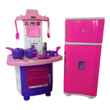 Kit Cozinha Infantil Completa Fogãozinho E Geladeira Menina