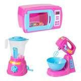 Kit Cozinha Infantil Liquidificador + Batedeira + Microondas