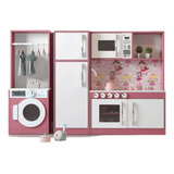 Kit Cozinha Infantil Rosa Completa Com Geladeira Lavanderia 