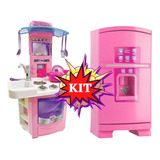 Kit Cozinha Mini Geladeira Big Infantil Completa Fogão Rosa