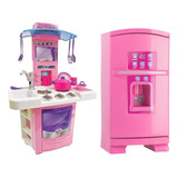 Kit Cozinha Mini Geladeira Big Infantil Completa Fogão Rosa