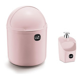 Kit Cozinha Organizador Pia Porta Detergente + Lixeira 4l Uz Cor Rosa