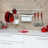 Kit Cozinha Suspensa Barra Escorredor Louça Prato Porta Rolo Cor Branco