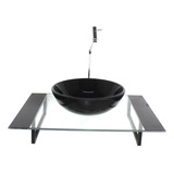 Kit Cuba De Vidro Redonda Tampo 60cm Preto E Suporte Preto