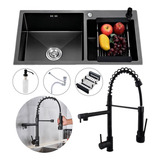 Kit Cuba Pia Gourmet Preta Cozinha Inox Com Torneira Gourmet Cor Preto