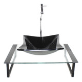 Kit Cuba Vidro Quadrada 10mm Tampo 50cm Preto Suporte