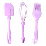 Kit Culinário Cozinha Silicone Espátula Pincel E Fue Lilás