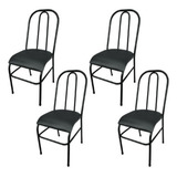 Kit De 4 Cadeiras Tublar Estofadas Para Cozinha Mesa Jantar Estrutura Da Cadeira Preto Assento Preto Liso
