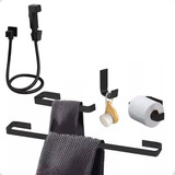 Kit De Acessórios Para Banheiro Preto Matte