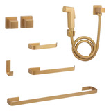 Kit De Acessórios Para Banheiro Quadrado Gold Completo Luxo