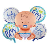 Kit De Balão Metalizado 5 Pçs Baby Boy Azul Chá De Revelação
