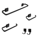 Kit De Banheiro Lavabo Preto Quadrado 5 Peças Luxo 2 Cabides