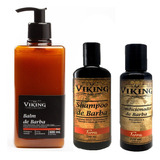 Kit De Barba - Shampoo, Condicionador E Balm 500ml Viking