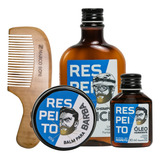 Kit De Barba Óleo, Balm, Shampoo Barba De Respeito E Pente