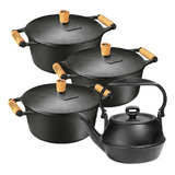 Kit De Caçarolas De Ferro De 3, 4 E 6 Litros Chaleira 2l