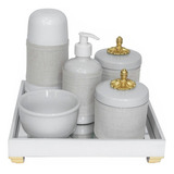 Kit De Cuidado Para Bebês Potinho De Mel Kit Higiene Espelho Potes, Garrafa Pequena, Molhadeira E Porta Álcool-gel Com Capa Coroa Dourado Provençal - X 6