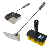 Kit De Limpeza Para Churrasqueira Escova + Pazinha + Rastelo