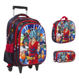 Kit De Mochila Escolar Toys 2u Acessórios, Estojo, Grande, Black Friday Com Design Dragon Ball - Azul-marinho