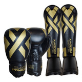 Kit De Muay Thai Luva + Caneleira Profissional Power-x