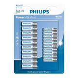Kit De Pilhas 10 Aa + 10 Aaa Philips Power Alcaline