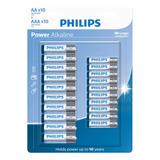 Kit De Pilhas Alcalinas Aa E Aaa Philips 1,5v - 20 Unidades