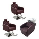 Kit De Salão 1 Cadeira Reclinável + 1 Fixa Bq + 1 Lavatório 