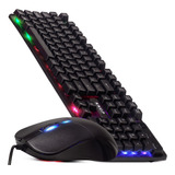 Kit De Teclado E Mouse Pc Gamer Usb Semi Mecânico Rgb Abnt2