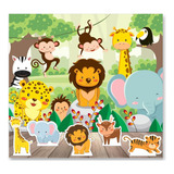 Kit Decoração De Festa Display E Painel - Safari Floresta 01
