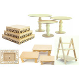 Kit Decoração De Mesa 11 Peças Mdf Cru