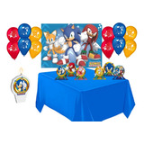 Kit Decoração Festa Sonic Painel Vela Display Balões Toalha