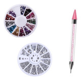 Kit Discos Strass Nail Art Pedrarias + Caneta Pega Strass