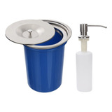 Kit Dispenser Aço Inox 500ml E Lixeira Embutir Aço Inox 5 L Cor Escovado