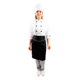 Kit Dolmã Manga 3/4 + Chapéu + Avental Chef Cozinha Feminino