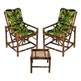 Kit Duas De Cadeiras Descanço Para Jardin C/mesa Bambu