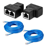 Kit Duplicador Rj45 2 Saídas + 2 Cabo Rede 10 Metros Montado