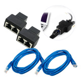 Kit Duplicador Rj45 2 Saídas + 2 Cabos Rede 5 Metros Montado