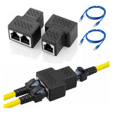 Kit Duplicador Rj45 Entradas Fêmeas + Cabo De Rede 1 Metro